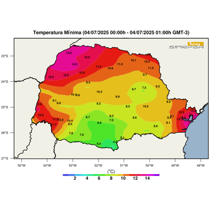 Temp. Mínimas primeira hora